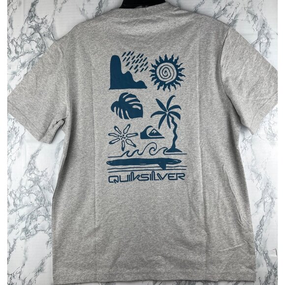 Quiksilver Mens Large T-Shirt Kauai Heather Gray Logo Print Cotton Crew Neck - Picture 2 of 15